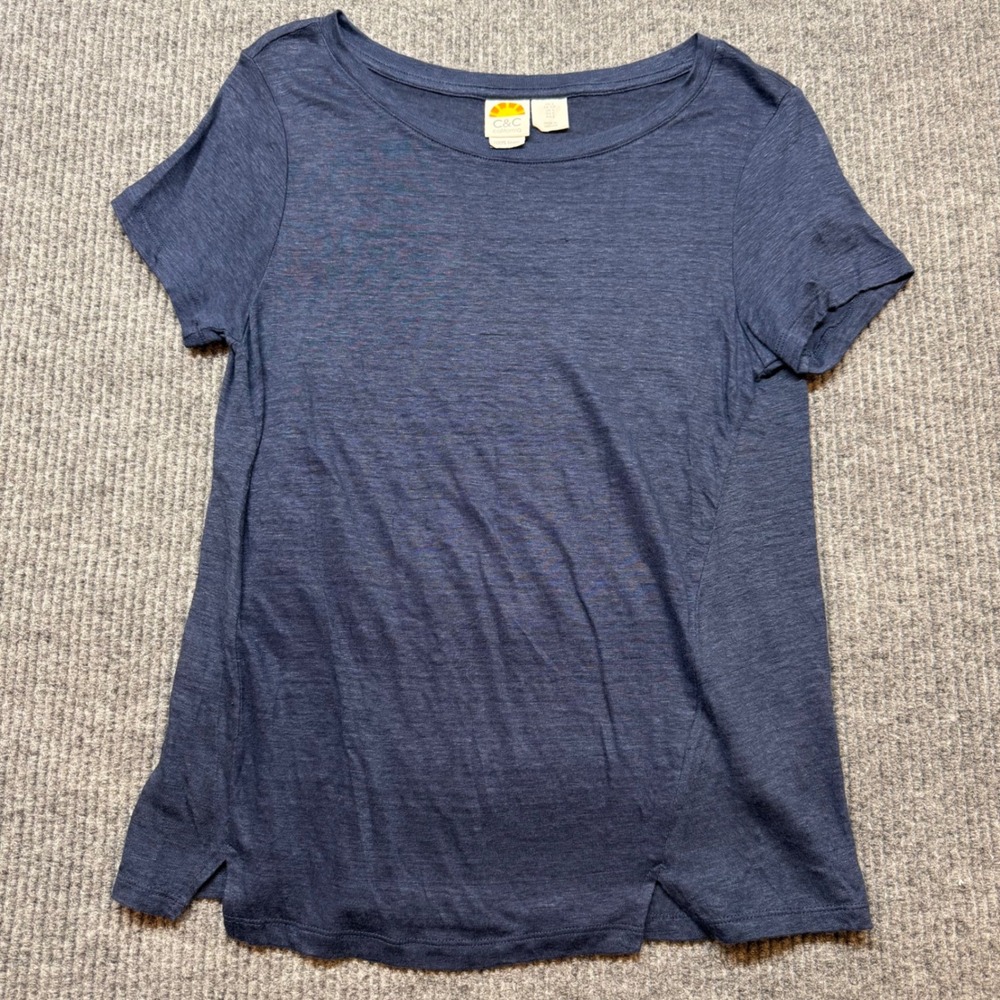 C&C California Blue 100% Linen Top Womens Small Short Sleeve Coastal Boho
